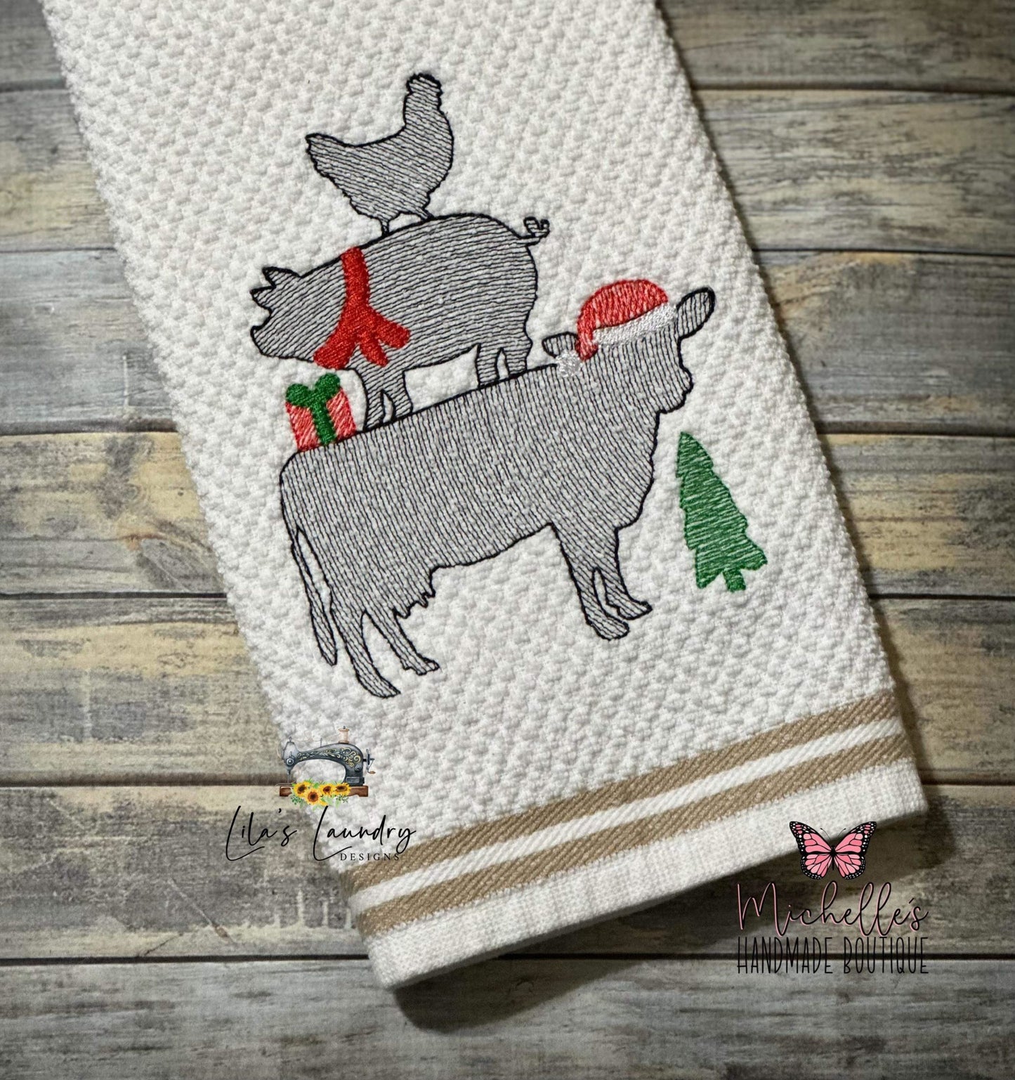 Cluck Oink Moo Christmas - 4 sizes- Digital Embroidery Design
