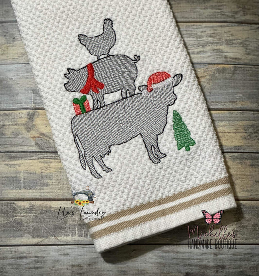 Cluck Oink Moo Christmas - 4 sizes- Digital Embroidery Design