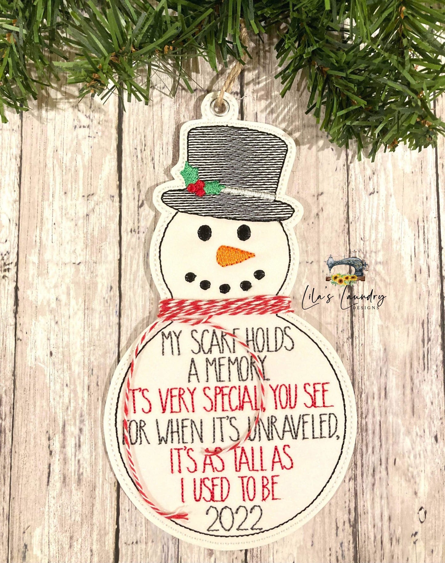 Snowman Scarf Memory Ornament - Digital Embroidery Design