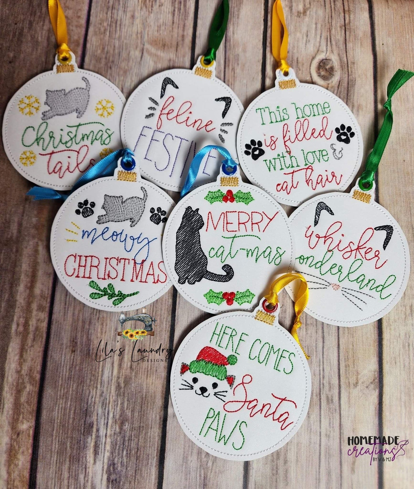 Cat Ornament Set - Digital File - Embroidery Design