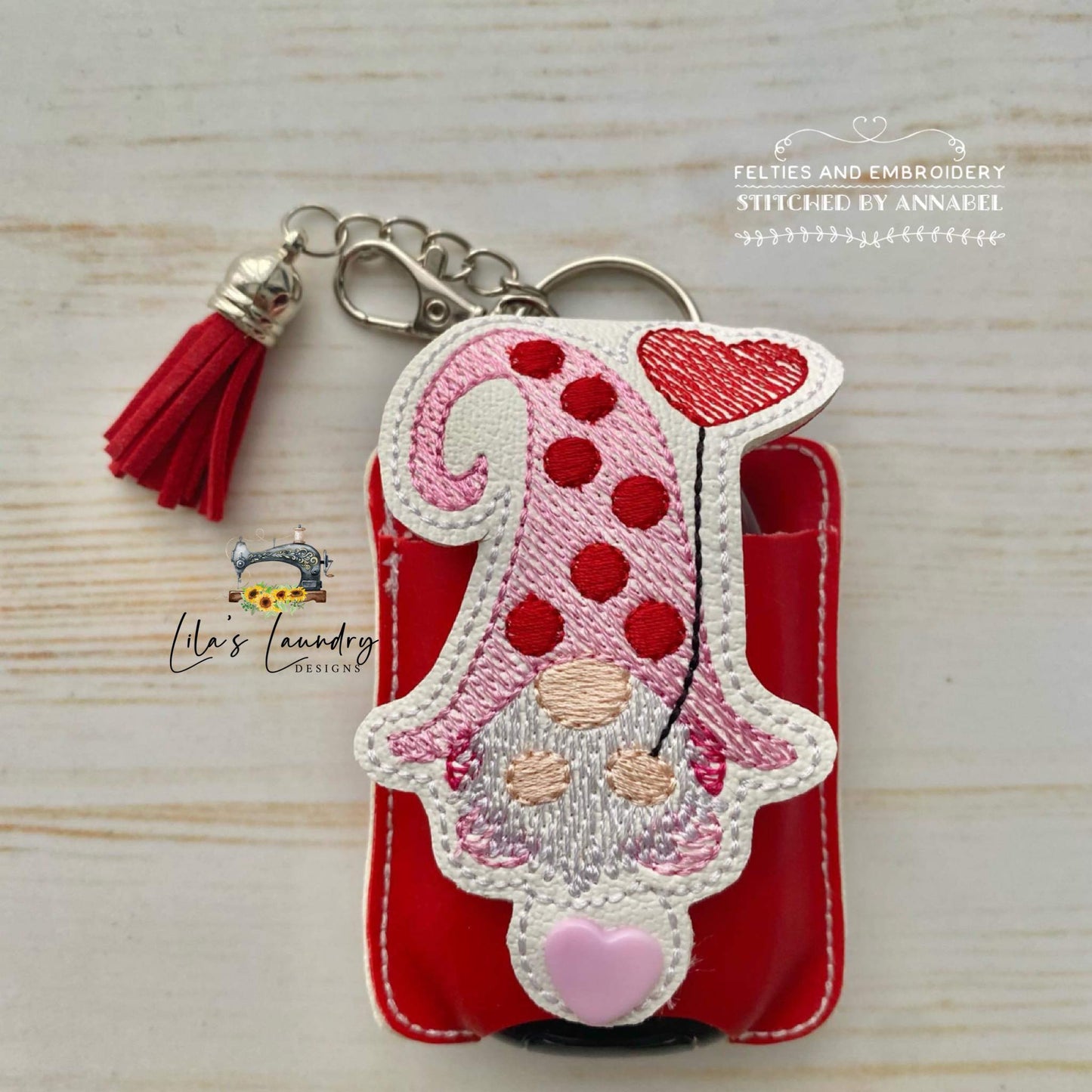 Valentine Gnome Balloon Applique Fold Over Sanitizer Holder 5x7- DIGITAL Embroidery DESIGN