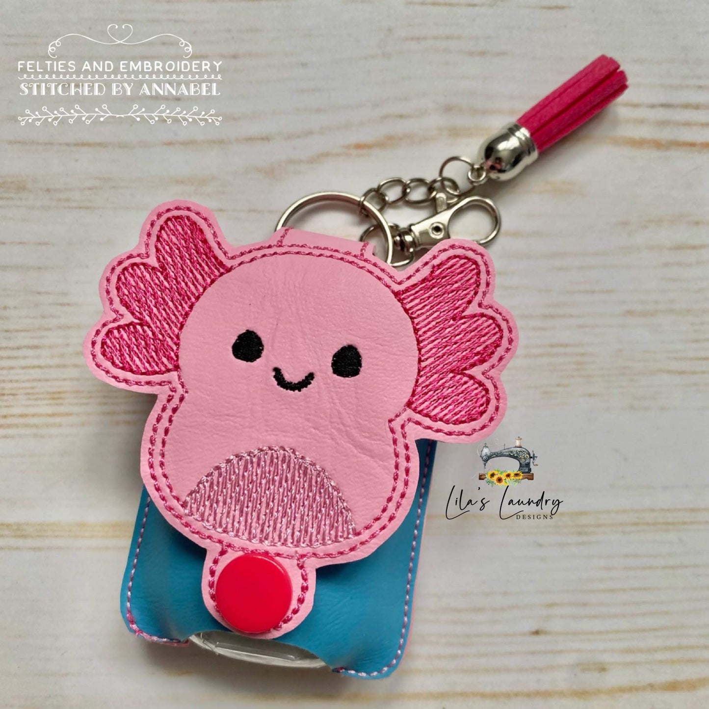 Axolotl Squish Squad Applique Fold Over Sanitizer Holder 5x7- DIGITAL Embroidery DESIGN