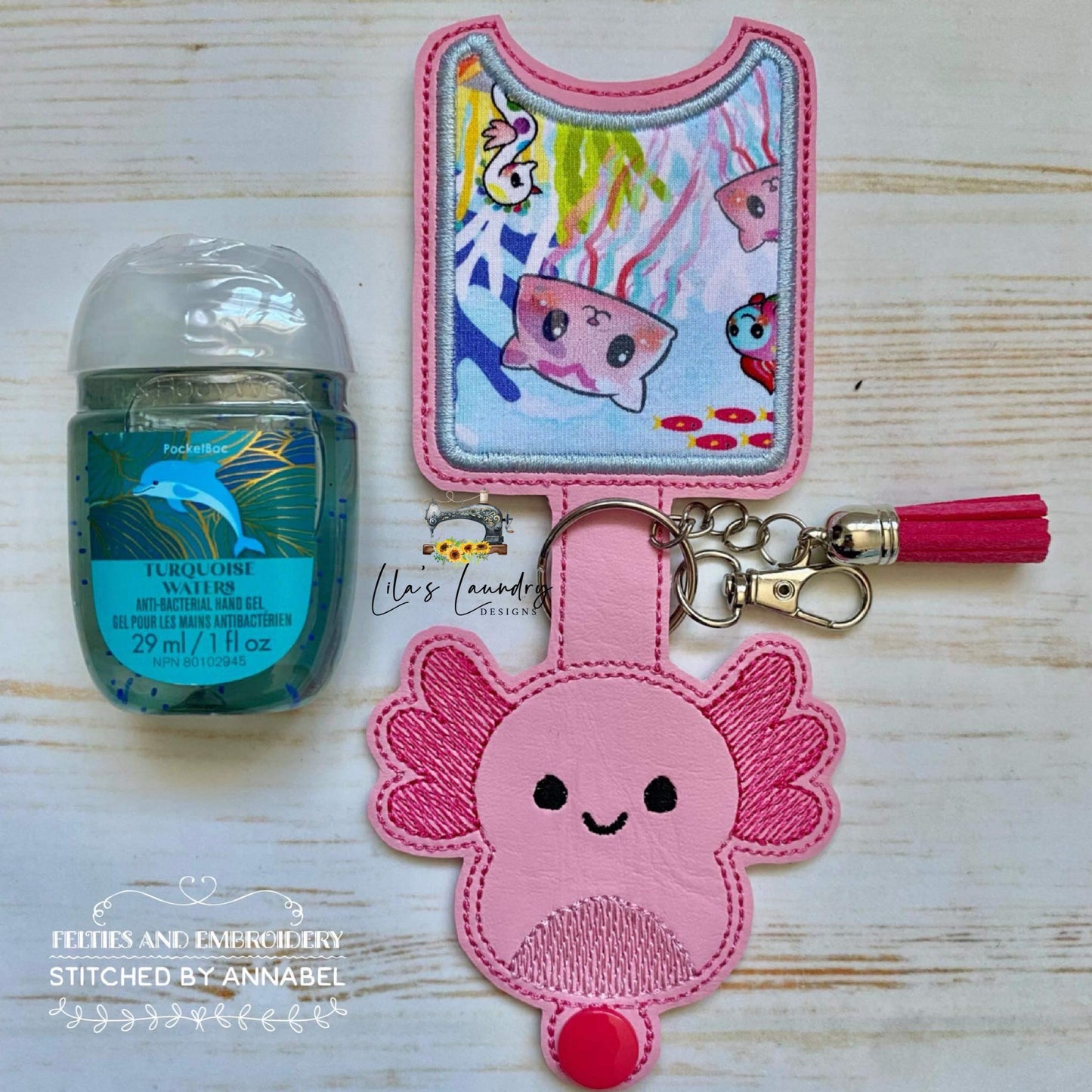 Axolotl Squish Squad Applique Fold Over Sanitizer Holder 5x7- DIGITAL Embroidery DESIGN