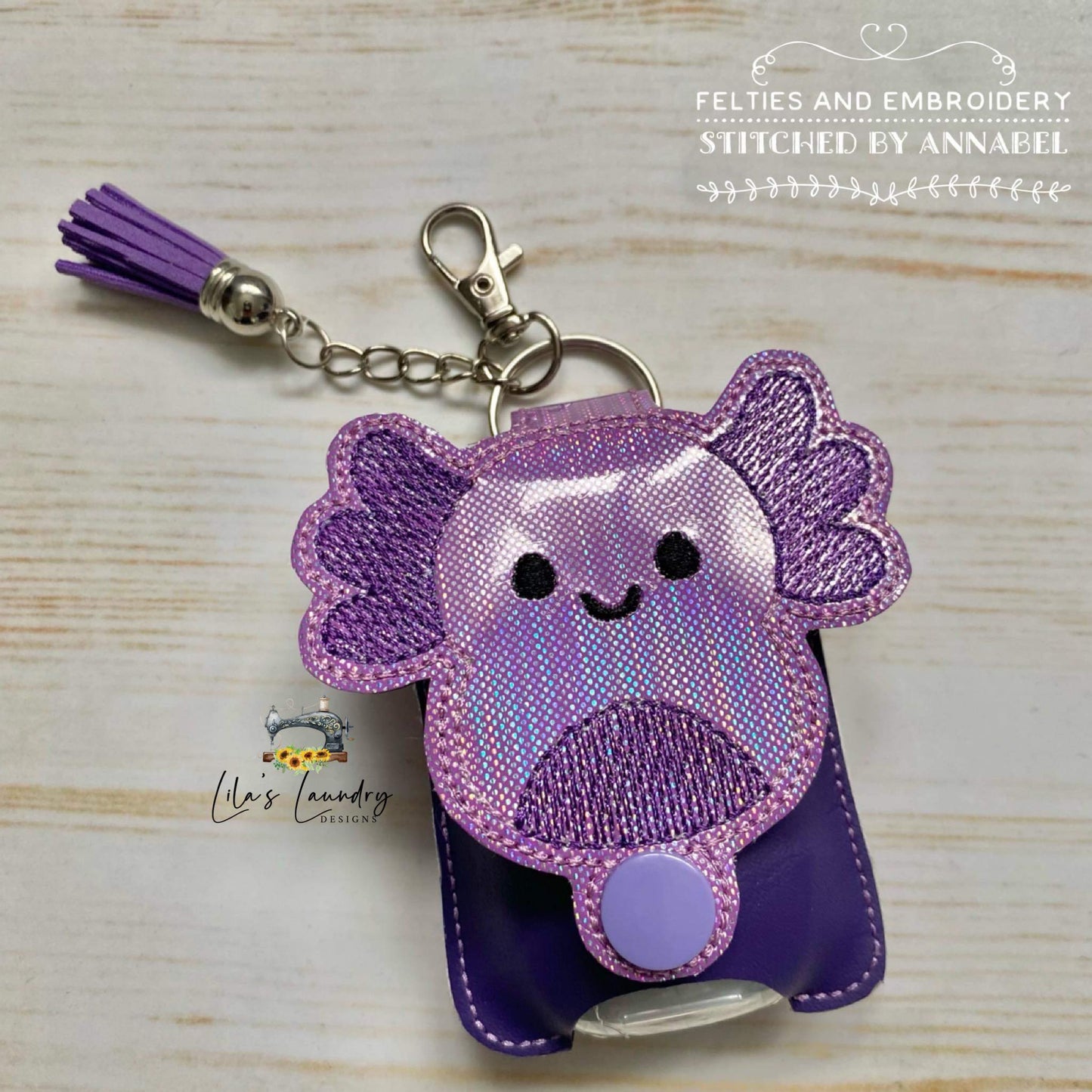 Axolotl Squish Squad Applique Fold Over Sanitizer Holder 5x7- DIGITAL Embroidery DESIGN