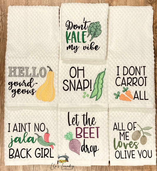 Veggie Sketch Bundle - 4 sizes- Digital Embroidery Design
