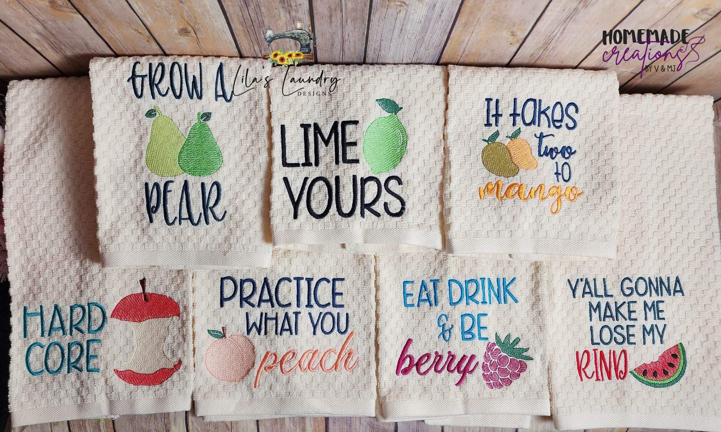 Fruit Sketch Bundle - 4 sizes- Digital Embroidery Design