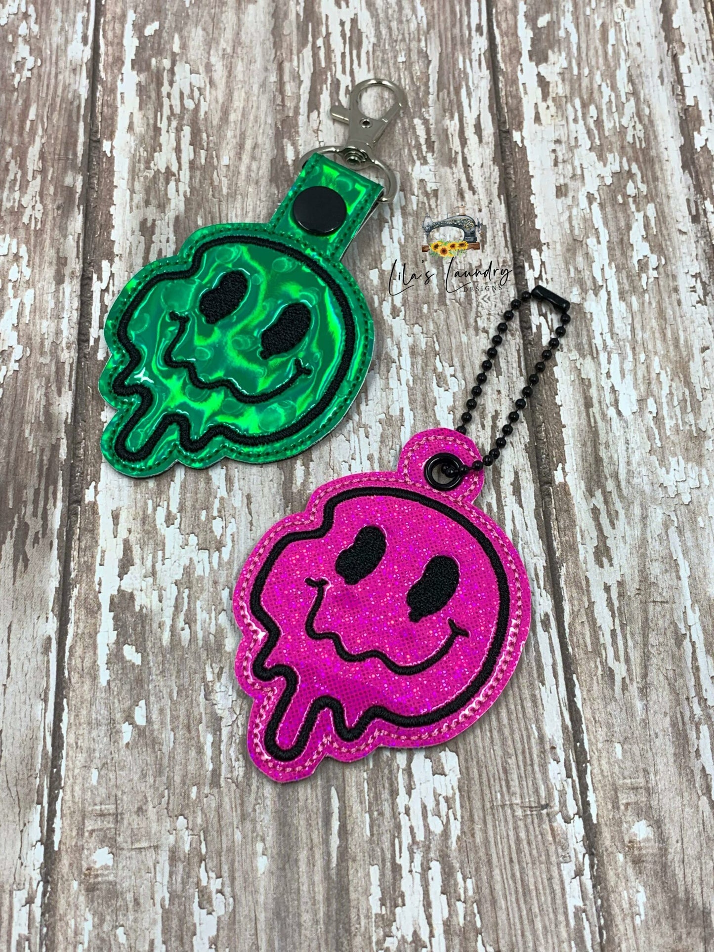 Melting Smiley Face Fobs - DIGITAL Embroidery DESIGN