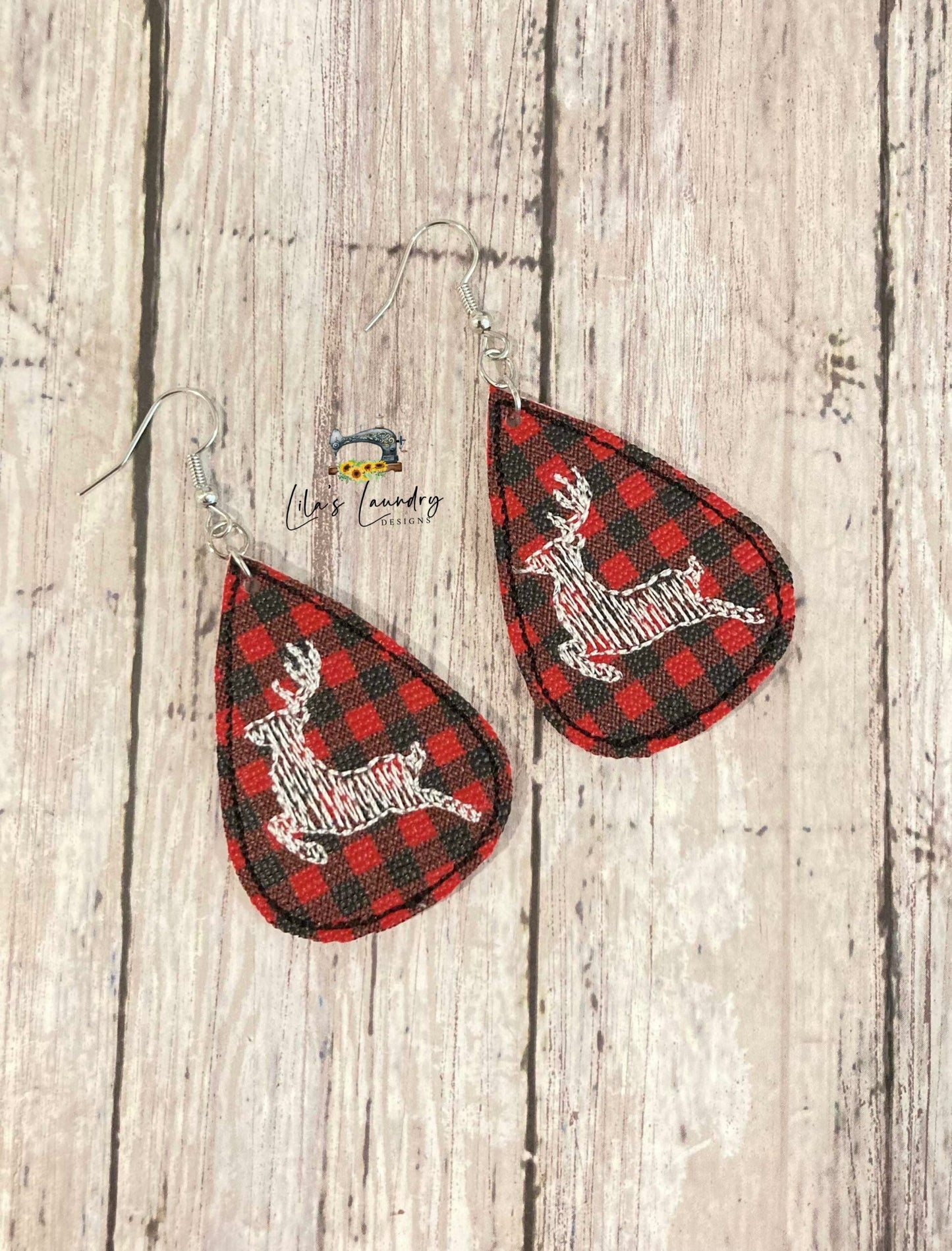 Reindeer Earrings - 2 inch - Digital Embroidery Design
