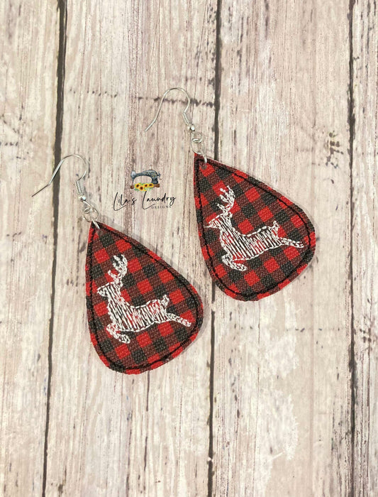 Reindeer Earrings - 2 inch - Digital Embroidery Design
