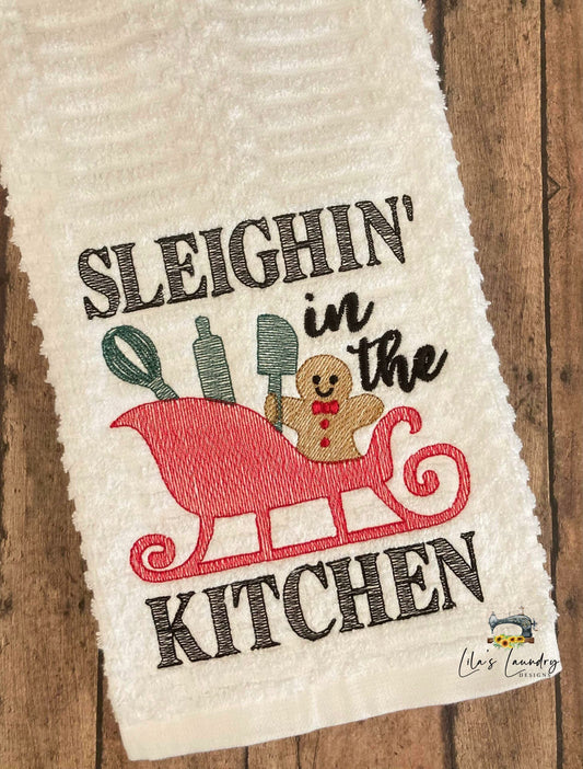 Sleighin In the Kitchen- 3 sizes- Digital Embroidery Design