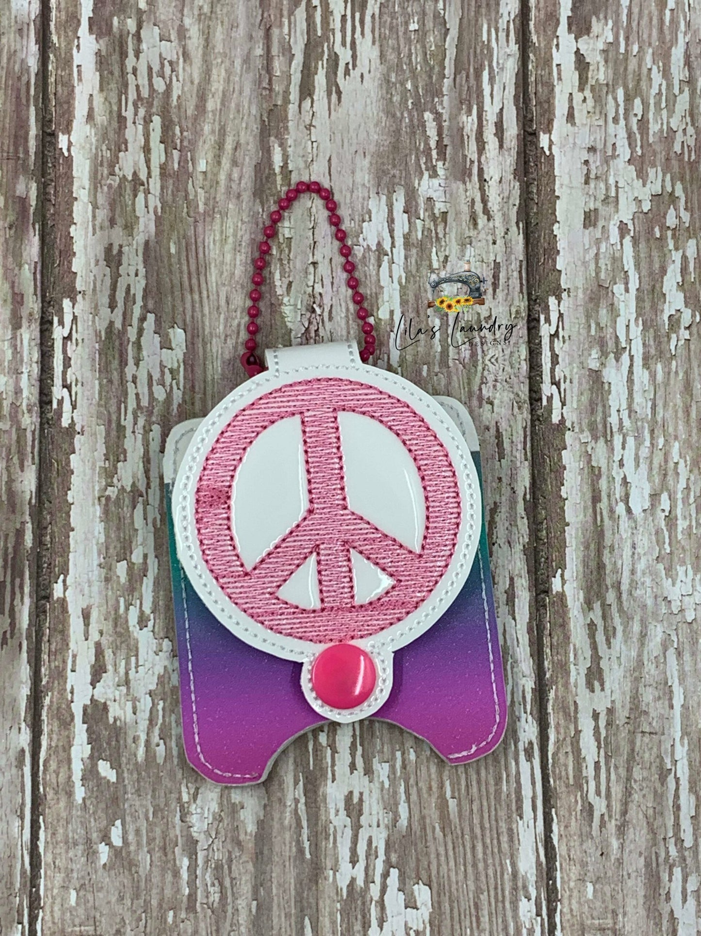 Peace Sign Applique Fold Over Sanitizer Holder 5x7- DIGITAL Embroidery DESIGN