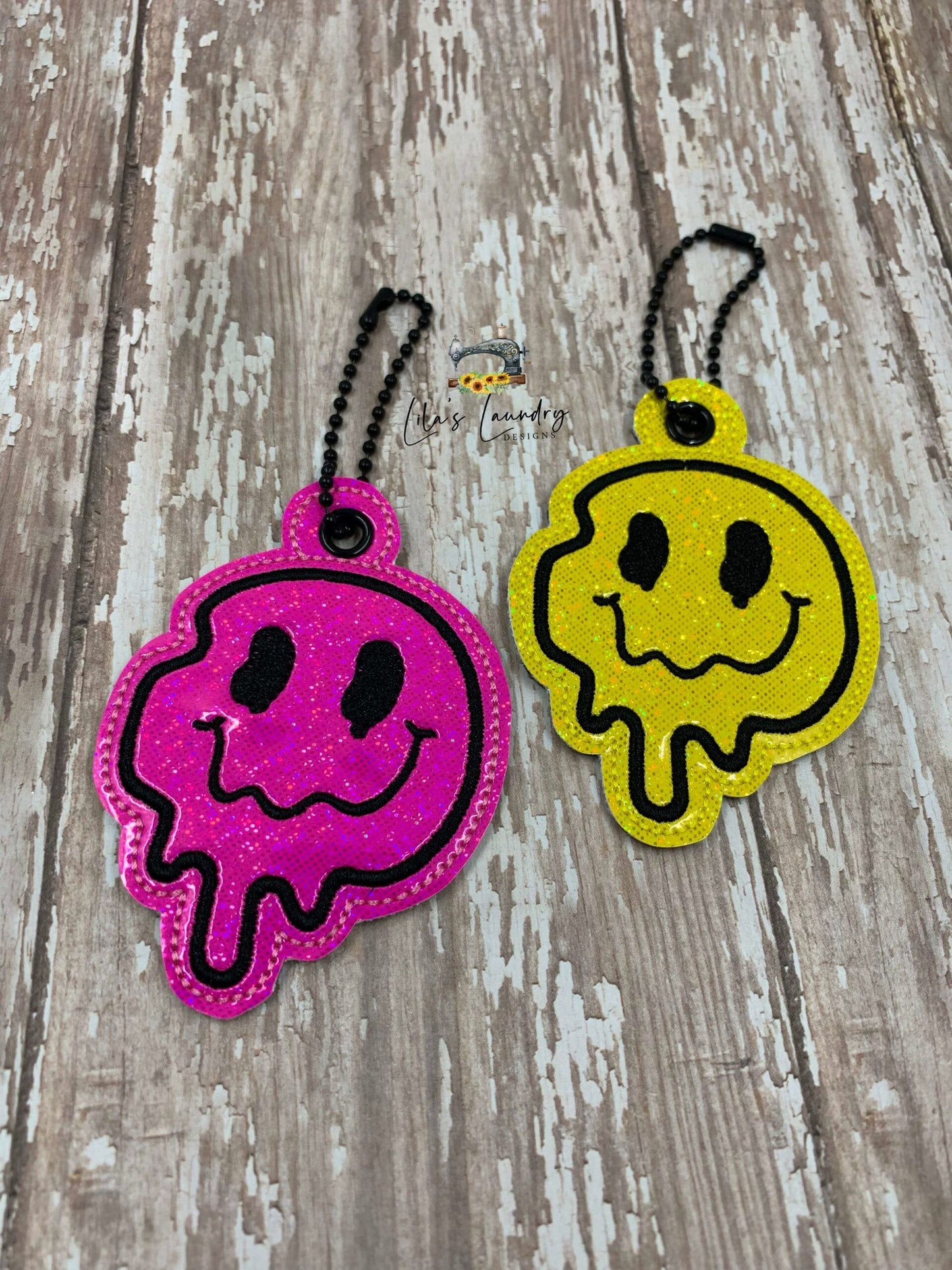 Melting Smiley Face Fobs - DIGITAL Embroidery DESIGN