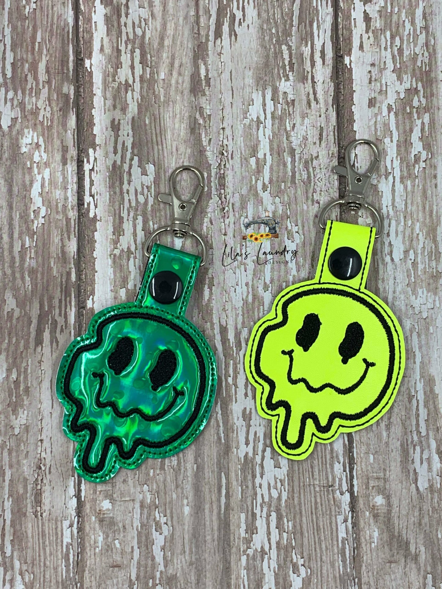 Melting Smiley Face Fobs - DIGITAL Embroidery DESIGN