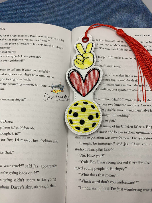 Peace Love Pickleball Bookmark - Digital Embroidery Design