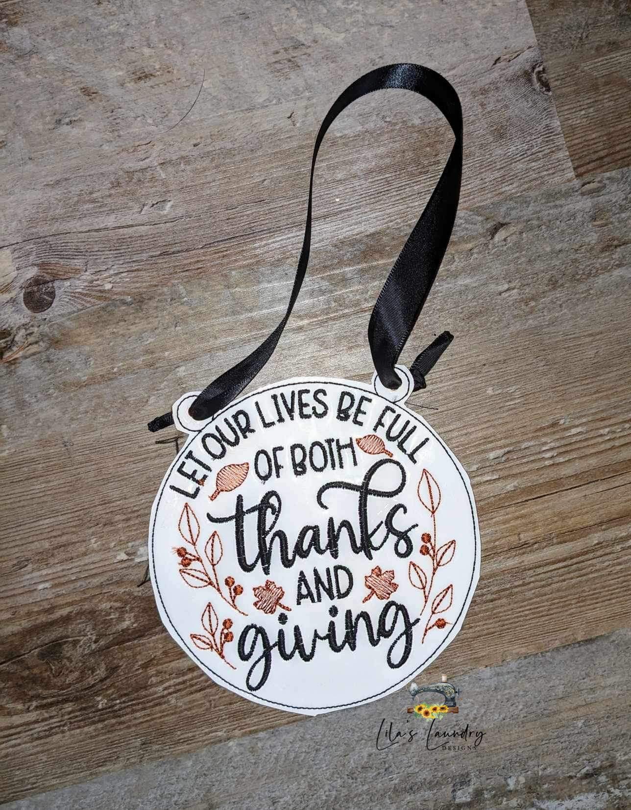 Thanks and Giving Door Sign - 3 sizes - Digital Embroidery Design