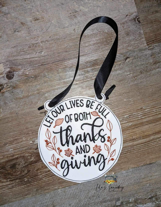 Thanks and Giving Door Sign - 3 sizes - Digital Embroidery Design