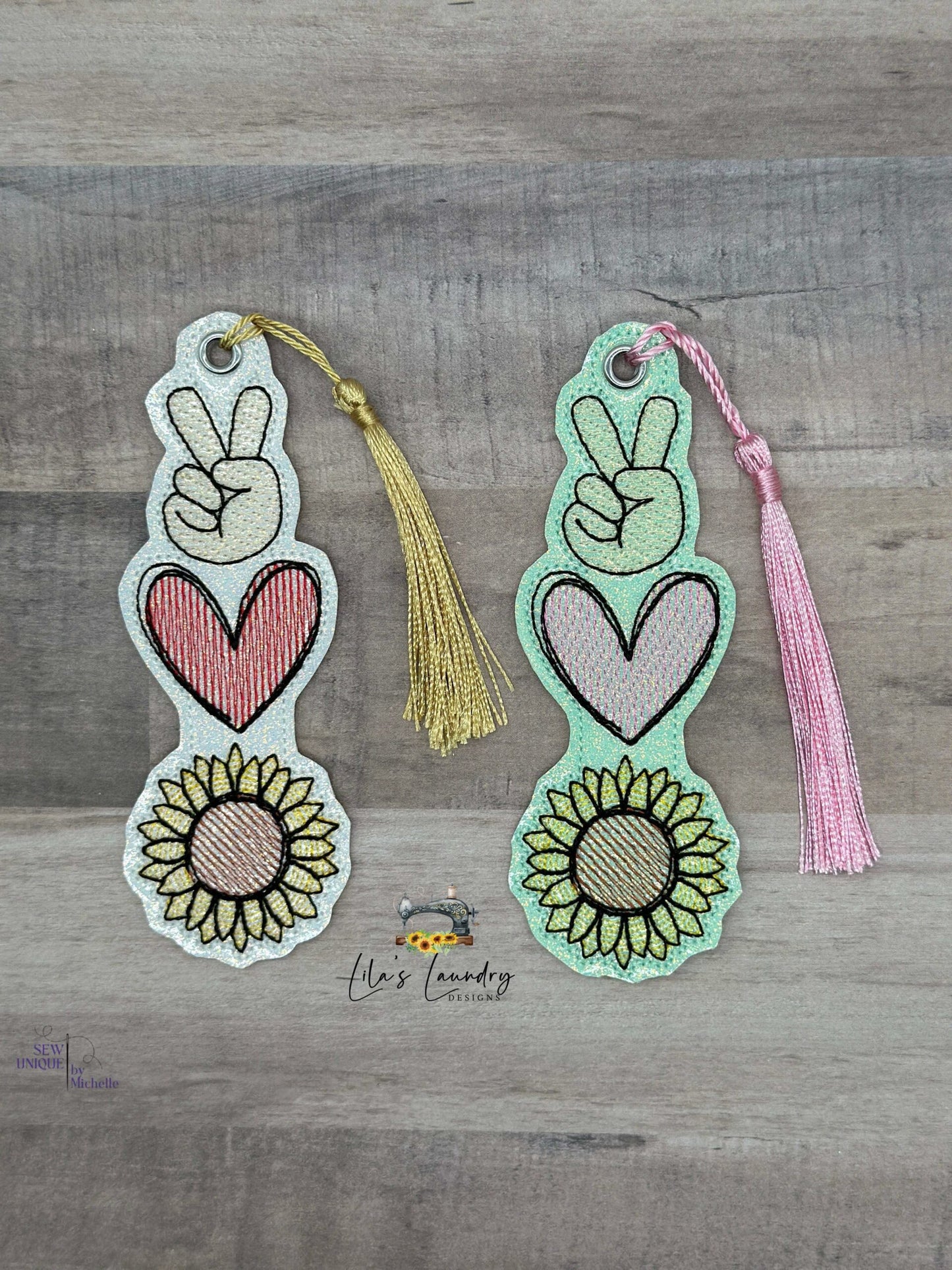 Peace Love Sunflowers Bookmark - Digital Embroidery Design