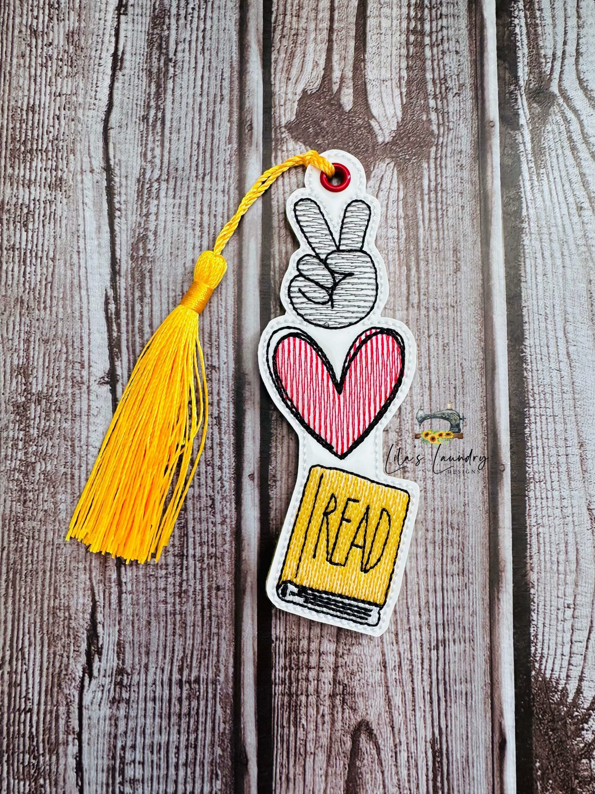 Peace Love Read Bookmark - Digital Embroidery Design – Henley Designs ...