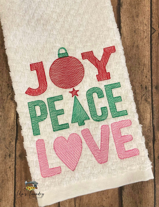 Joy Peace Love Sketch - 3 sizes- Digital Embroidery Design