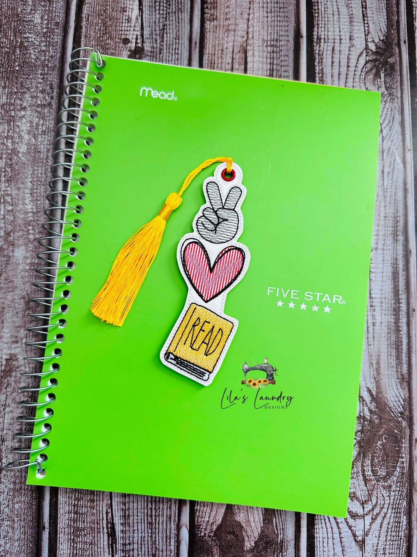 Peace Love Read Bookmark - Digital Embroidery Design