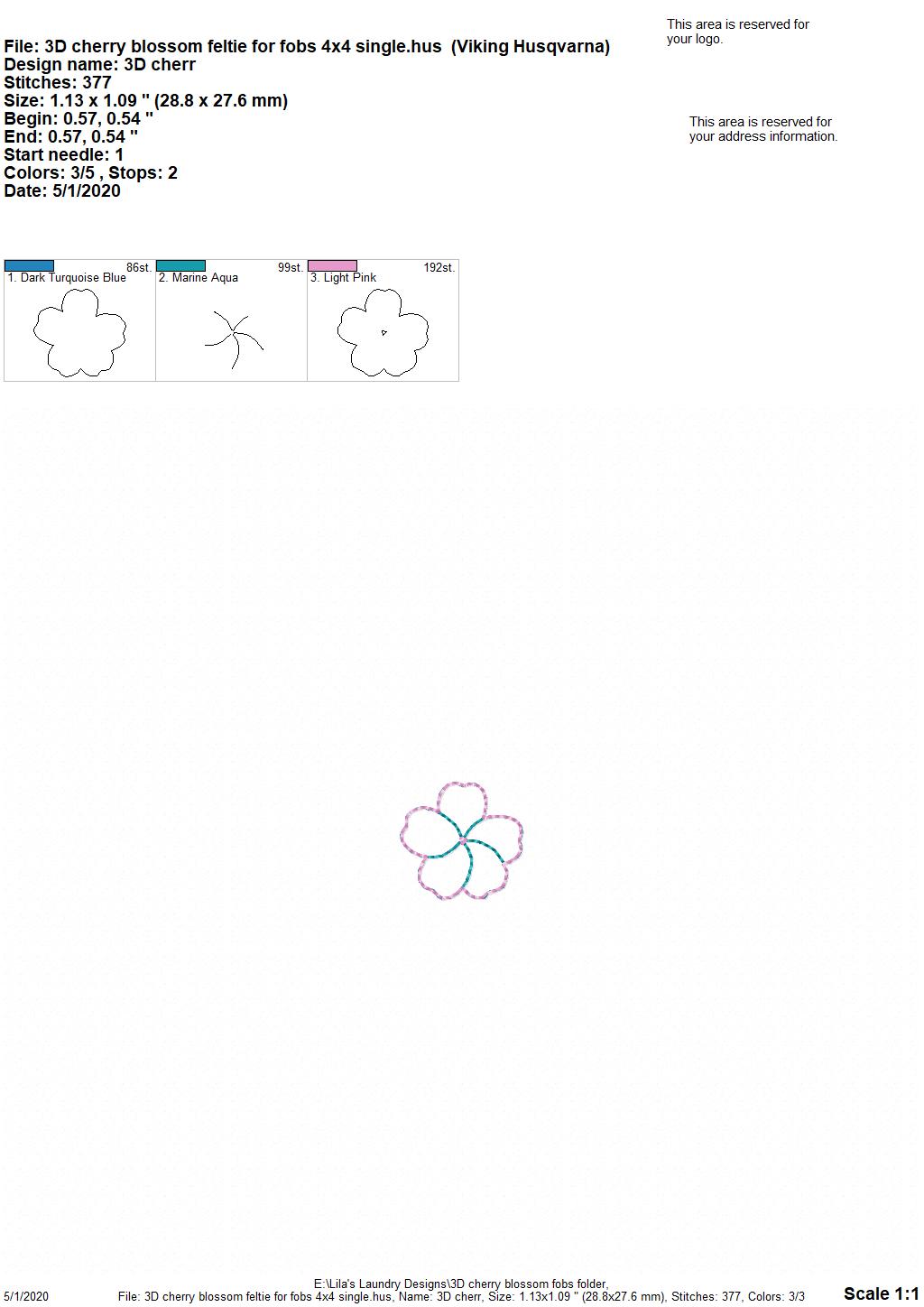 3D Cherry Blossom Fobs - DIGITAL Embroidery DESIGN
