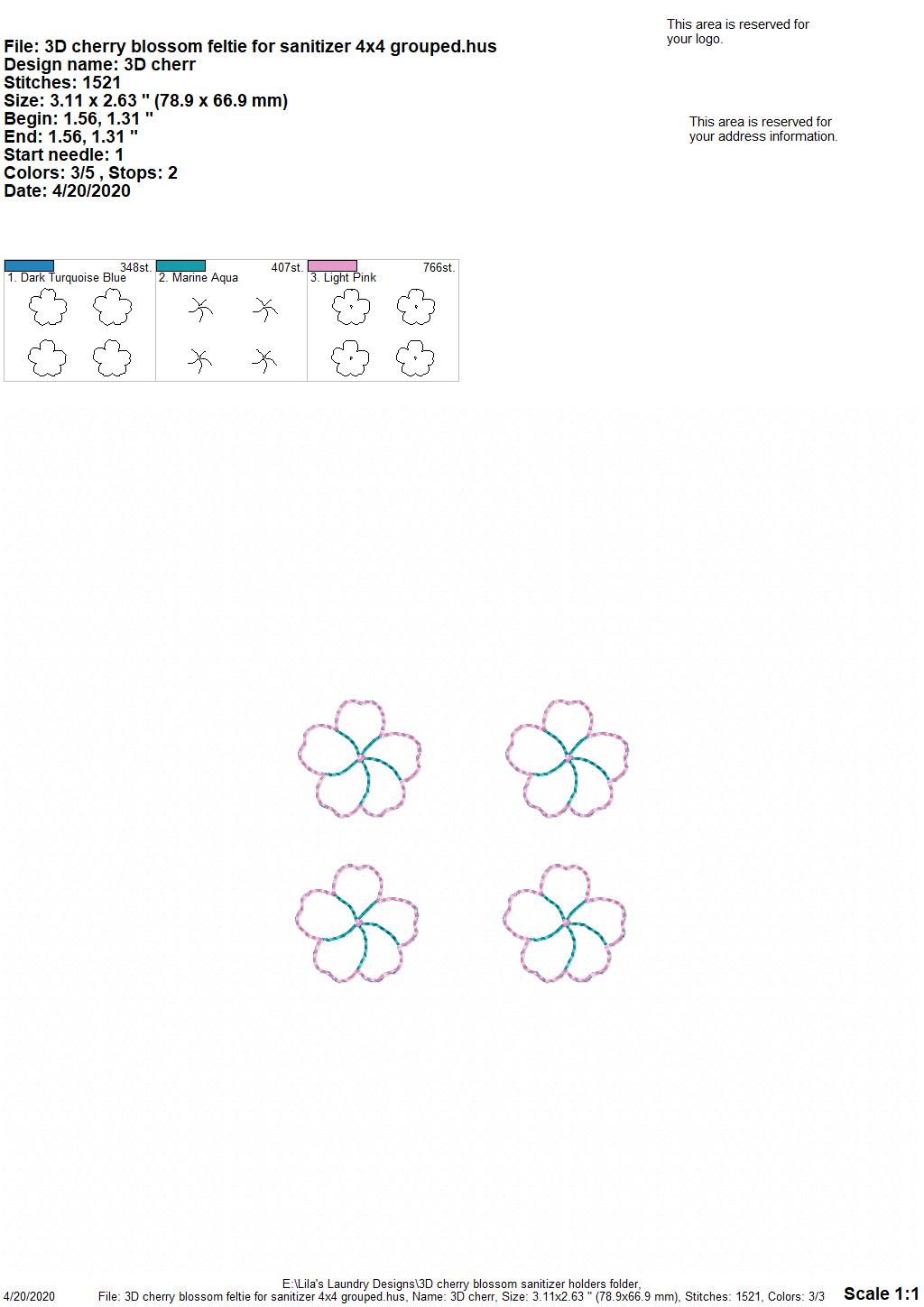 3D Cherry Blossom Sanitizer Holders - DIGITAL Embroidery DESIGN