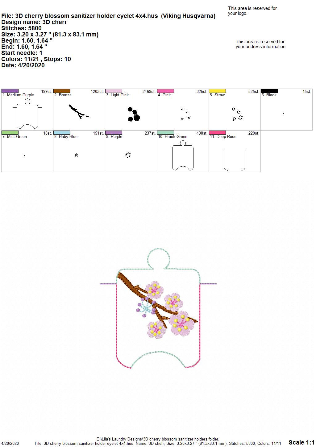 3D Cherry Blossom Sanitizer Holders - DIGITAL Embroidery DESIGN