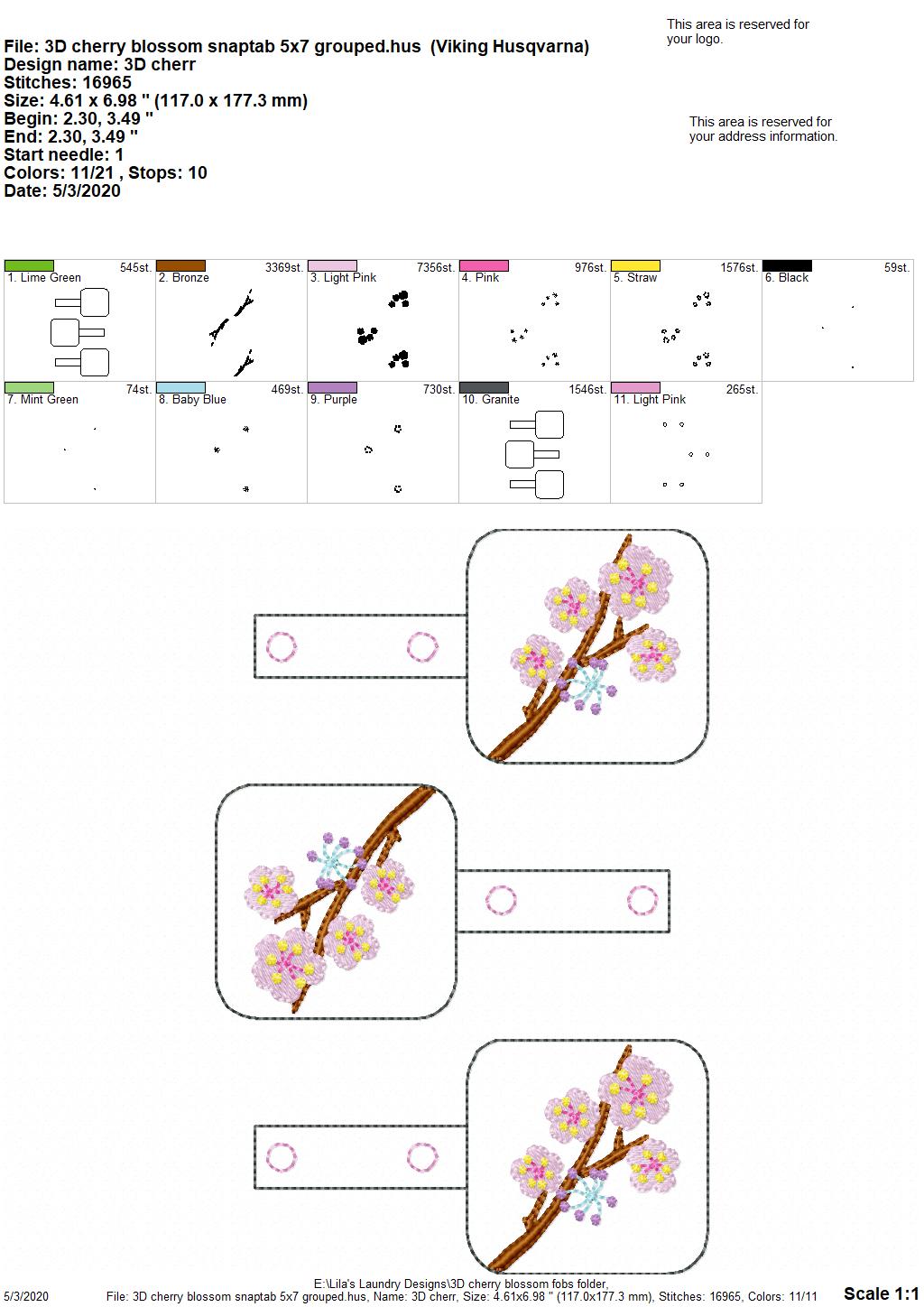 3D Cherry Blossom Fobs - DIGITAL Embroidery DESIGN