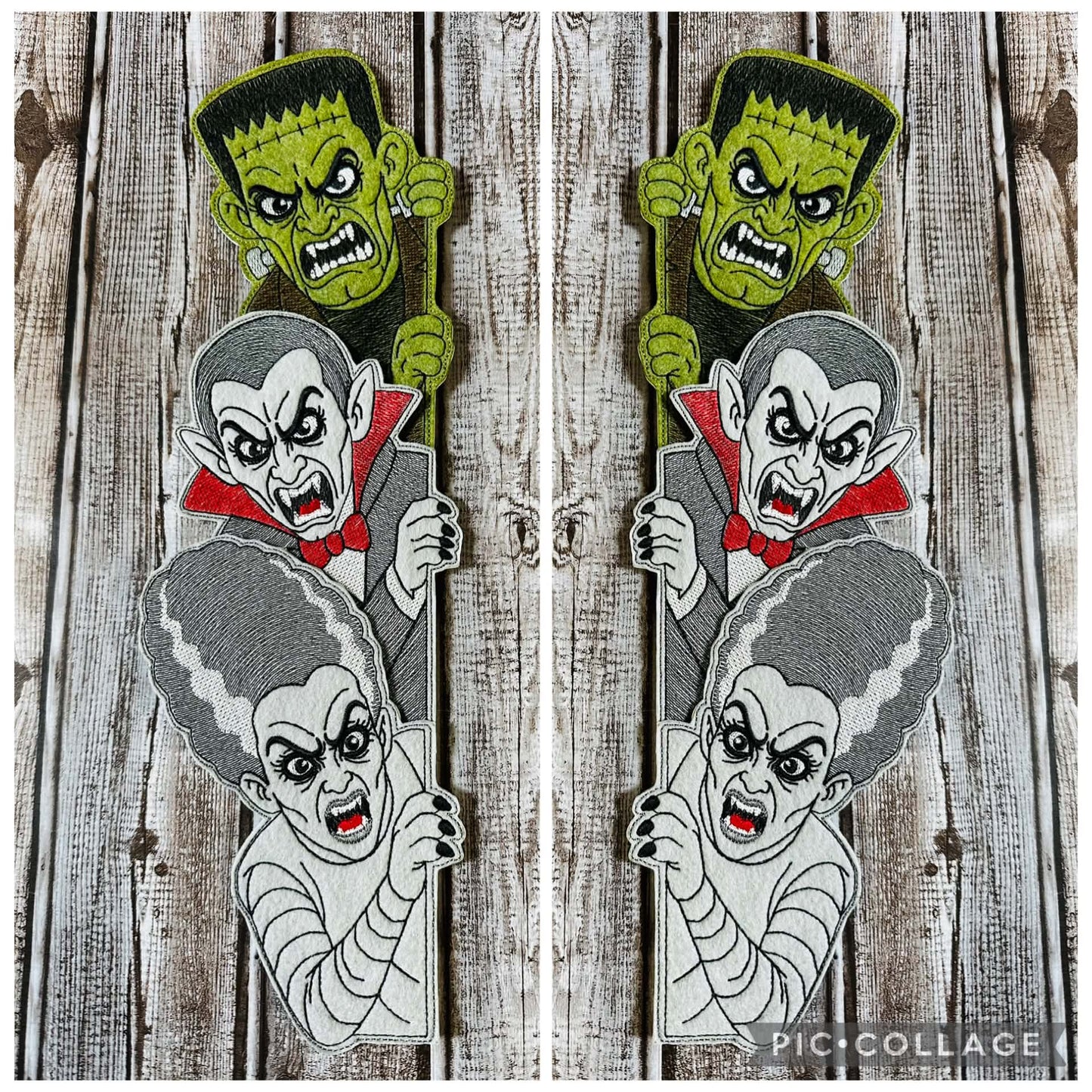 Drac, Frank and Bride Door Hugger – Halloween – 3 Sizes – 5 x 7, 6 x 10 and 8 x 12 DIGITAL Embroidery Design