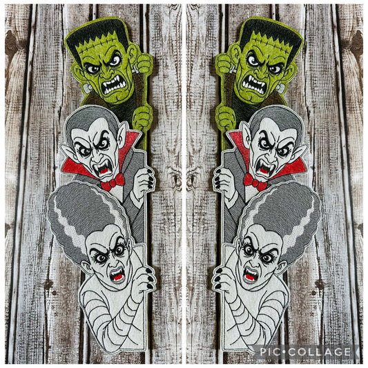 Drac, Frank and Bride Door Hugger – Halloween – 3 Sizes – 5 x 7, 6 x 10 and 8 x 12 DIGITAL Embroidery Design