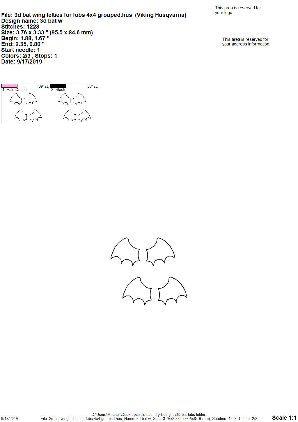 3D Bats fobs - DIGITAL Embroidery DESIGN