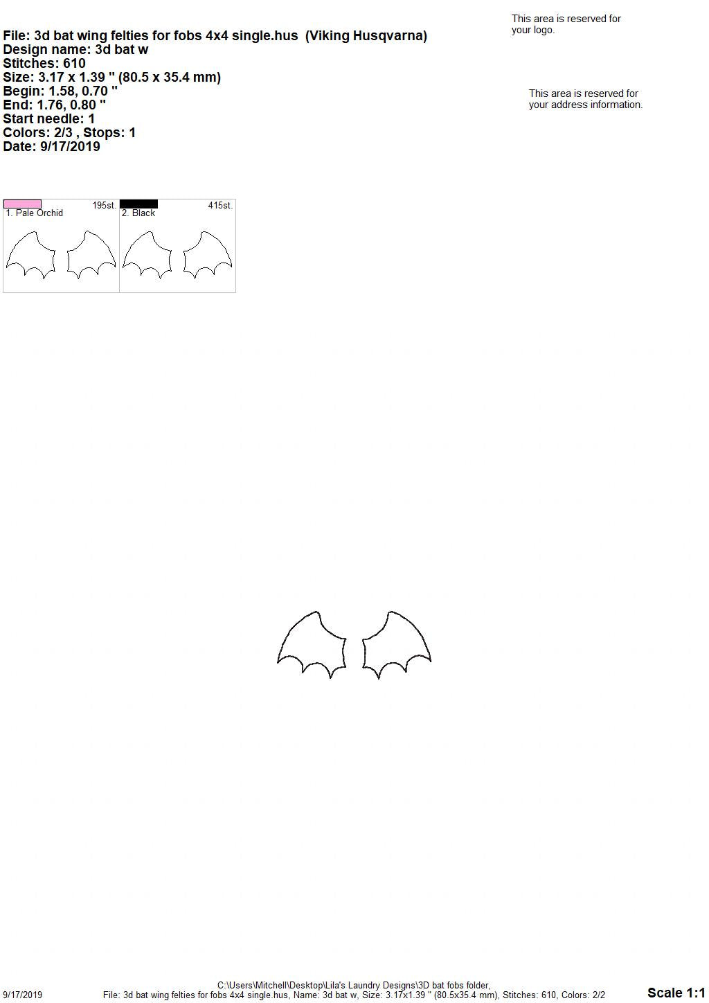 3D Bats fobs - DIGITAL Embroidery DESIGN