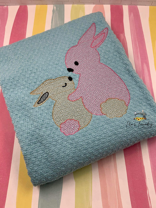 Mom & Baby Bunny Sketch - 4 Sizes - Digital Embroidery Design