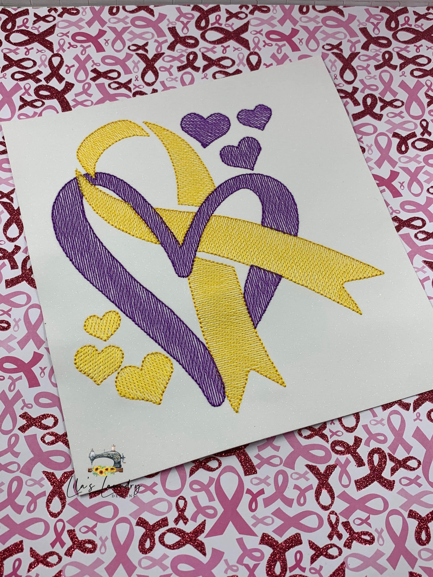 Cancer Awareness Hearts Sketch - 4 Sizes - Digital Embroidery Design