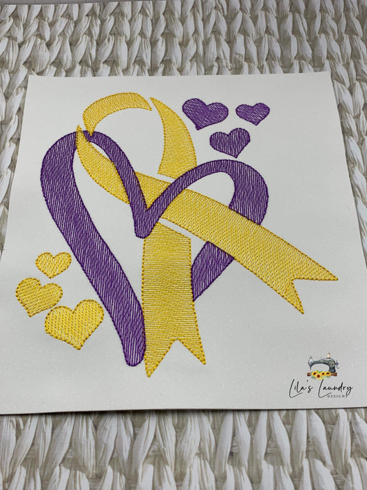 Cancer Awareness Hearts Sketch - 4 Sizes - Digital Embroidery Design