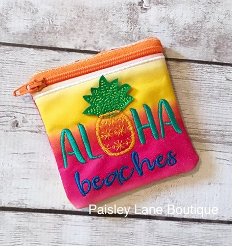 3D Aloha Beaches Zipper Bag 4x4, 5x7 and 6x10 - Digital Embroidery Design