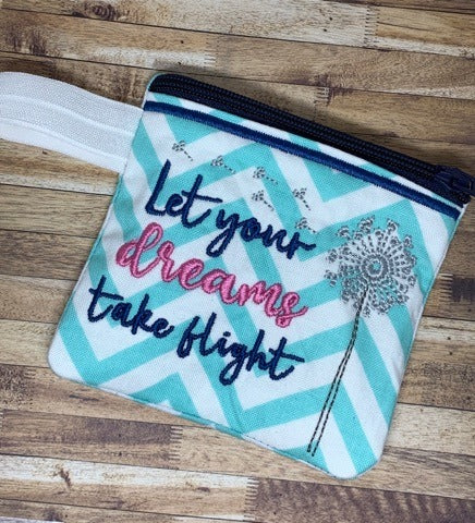 Let You Dreams Take Flight Zipper Bag & Wristlet 4x4, 5x7 and 6x10 - Digital Embroidery Design