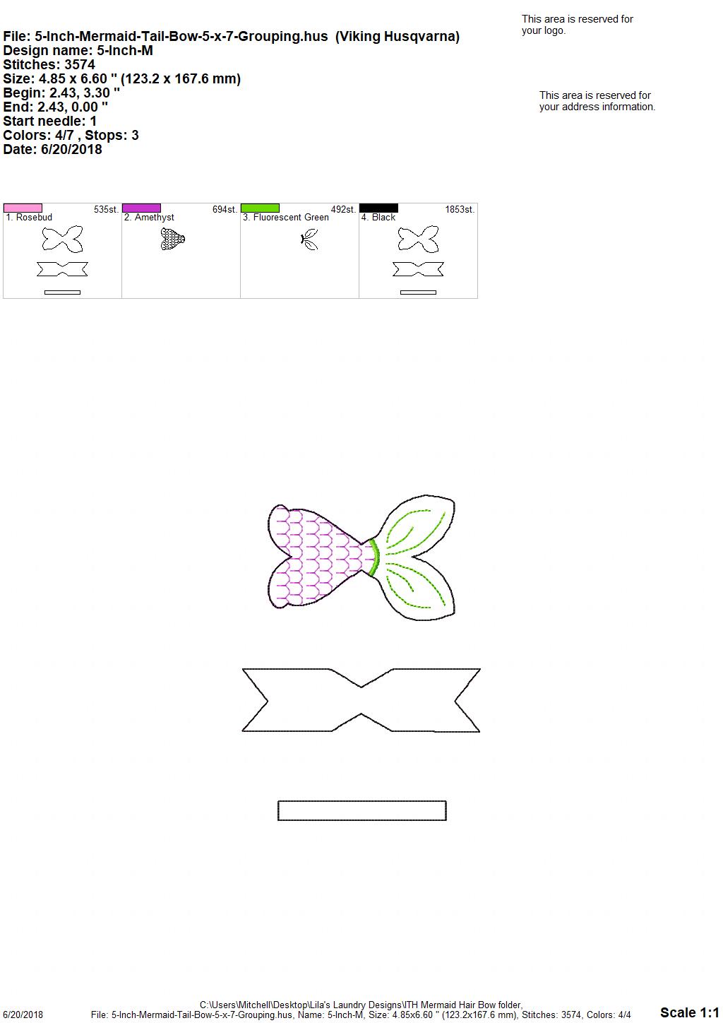 Mermaid Hair Bow - Digital Embroidery Design