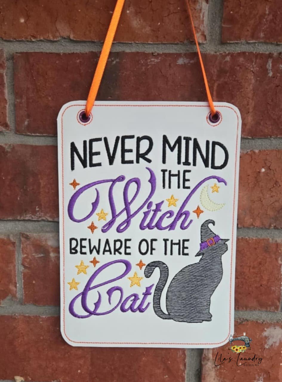 Beware Designs Beware of the Cat Door Sign - 3 Sizes - Digital Embroidery Design ...