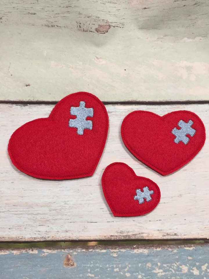Puzzle Piece Heart Felties - 3 sizes- Digital Embroidery Design