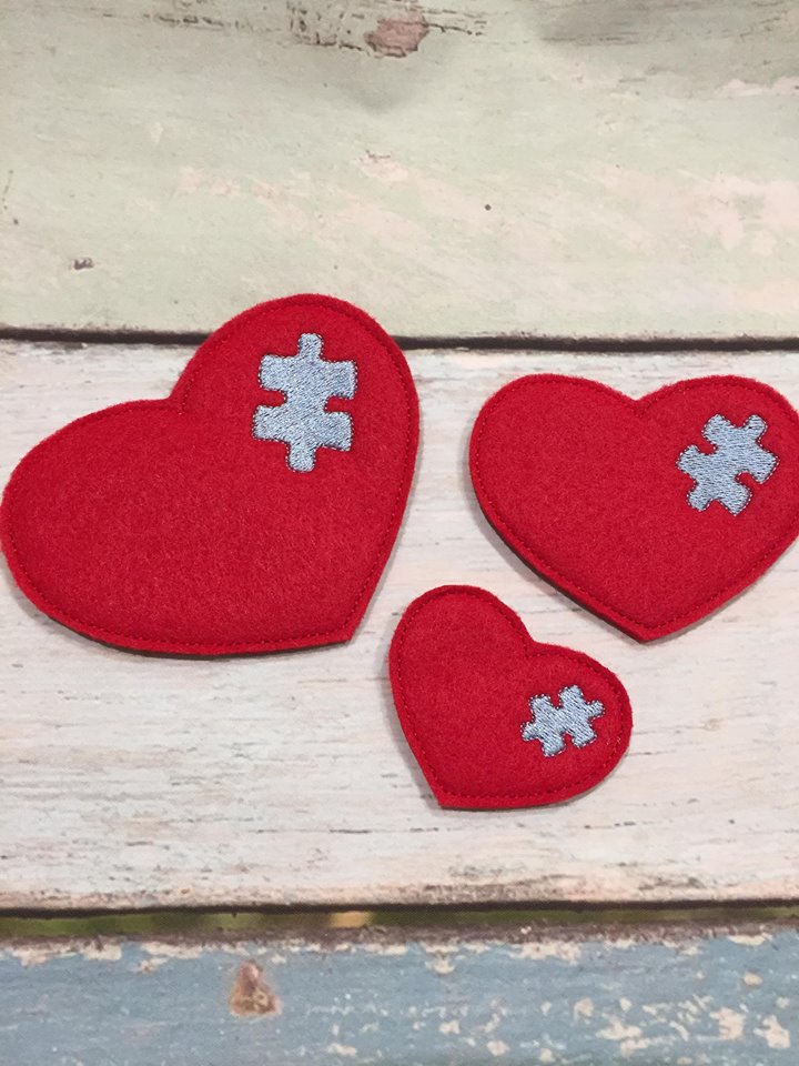 Puzzle Piece Heart Felties - 3 sizes- Digital Embroidery Design