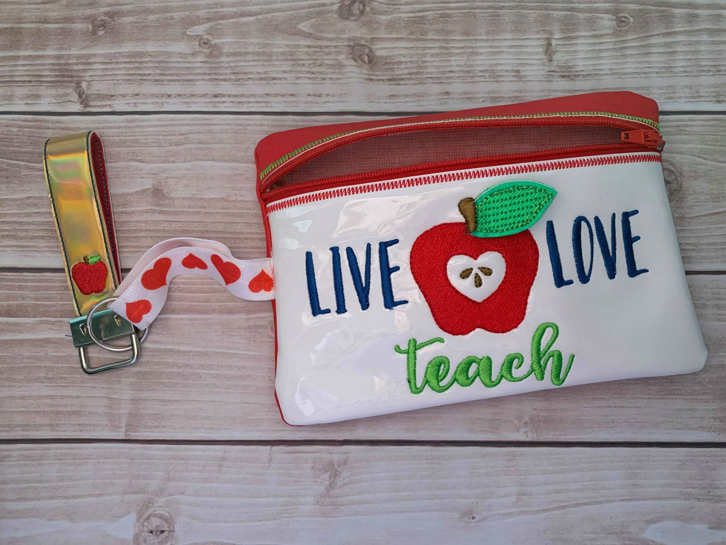 3D Live Love Teach Zipper Bag & Wristlet 5x7 and 6x10 - Digital Embroidery Design