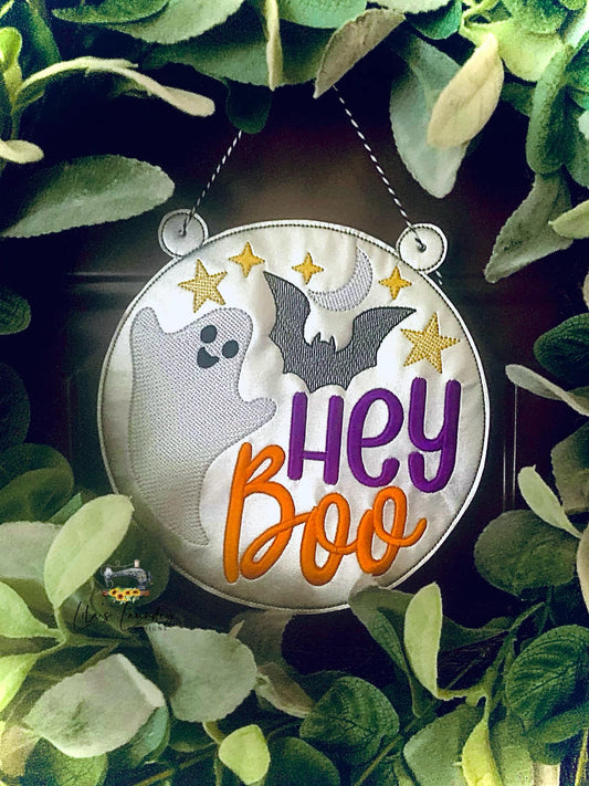 Hey Boo Ghost Door Sign - Digital Embroidery Design