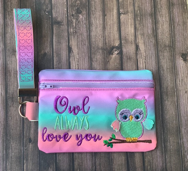 3D Owl Always Love You Zipper Bag & Wristlet 5x7 and 6x10 - Digital Embroidery Design