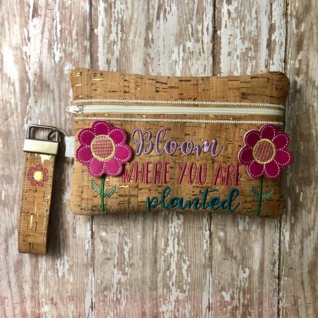 3D Bloom Where You Are Planted Zipper Bag & Wristlet - Digital Embroidery Design