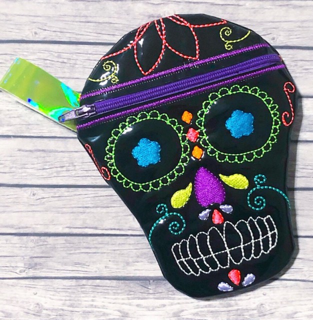 Sugar Skull Zipper Bag - 3 sizes - Digital Embroidery Design