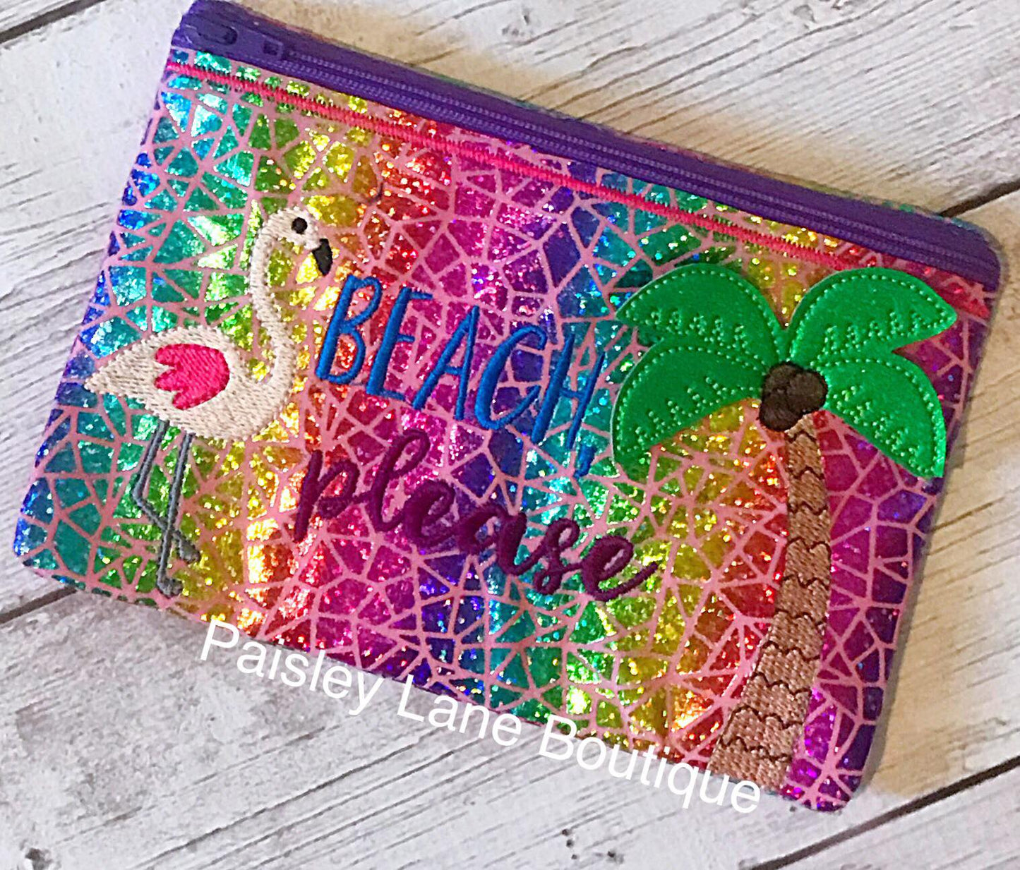 3D Beach, Please Zipper Bag 4x4, 5x7 and 6x10 - Digital Embroidery Design