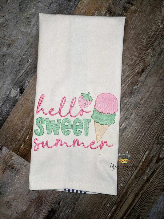 Hello Sweet Summer Sketch - 4 Sizes - Digital Embroidery Design