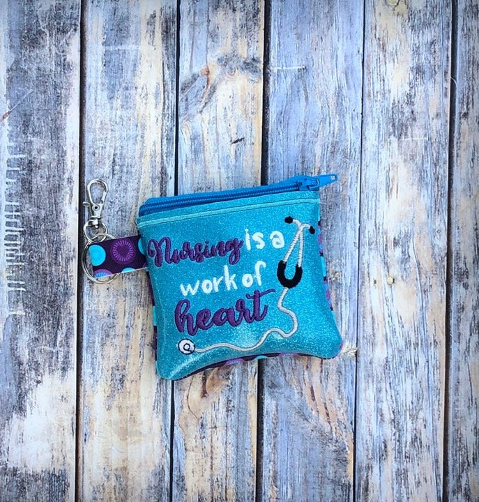 Nursing is a Work of Heart Zipper Bag - 3 sizes - Digital Embroidery Design