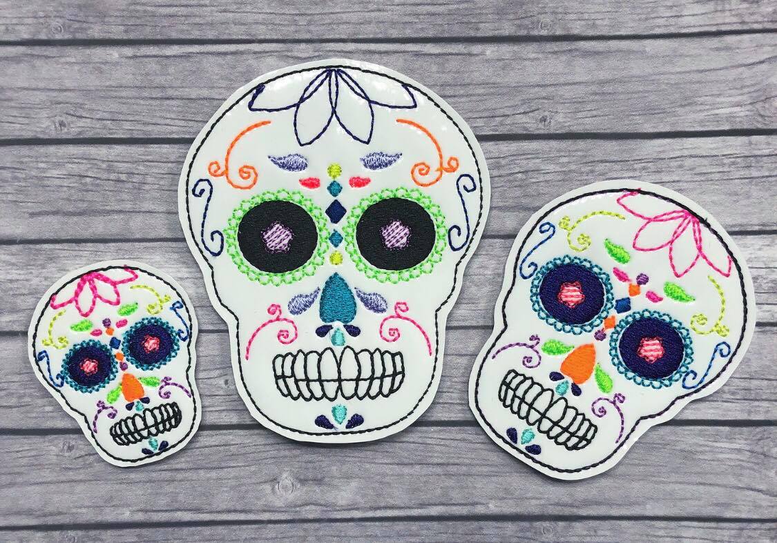 Sugar Skull Felties - 3 sizes- Digital Embroidery Design